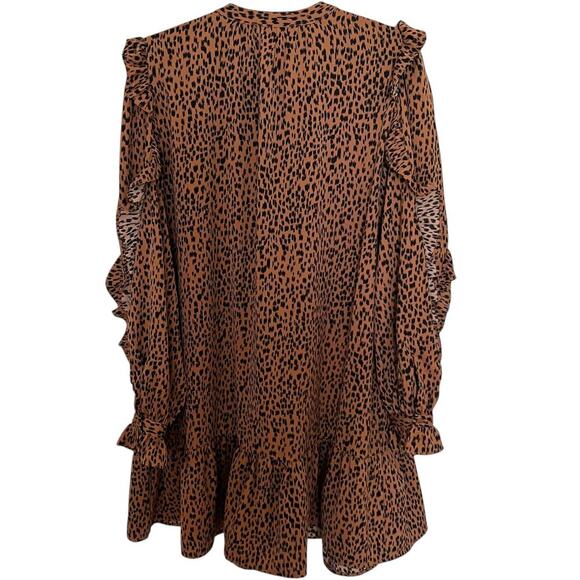 Cheetah Print Ruffle Sleeve Shift Dress Brown Black Approx Size XL - Picture 4 of 7